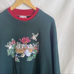 Vintage kitten and birds graphic oversized crewneck sweatshirt nwt